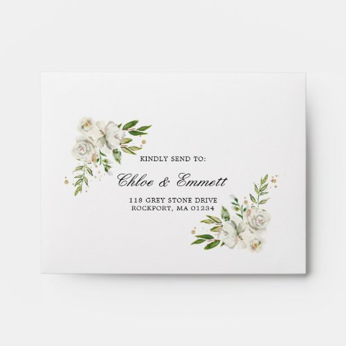 RSVP _ Rustic White Rose Floral Address Envelope