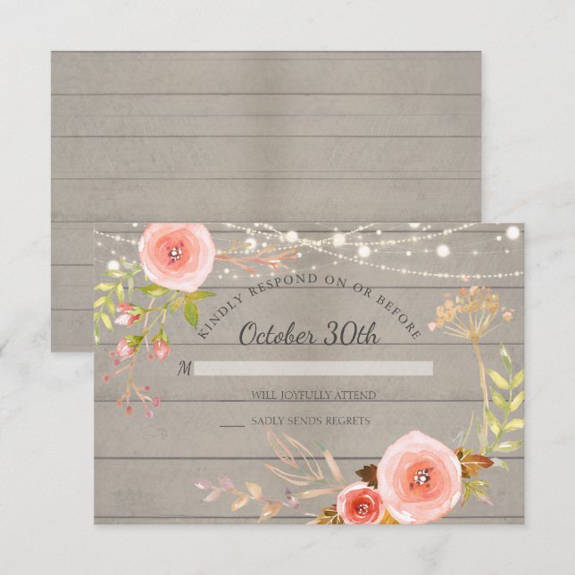 RSVP Rustic Wood Botanical Floral Invitation (Front/Back)