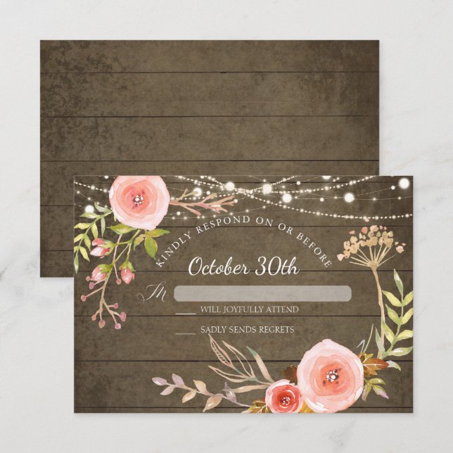 RSVP Rustic Wood Elegant Painted Botanical Floral Invitation (Front/Back)