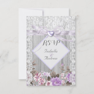 RSVP Rustic Wood Floral Wedding Lavender Lace Invitation