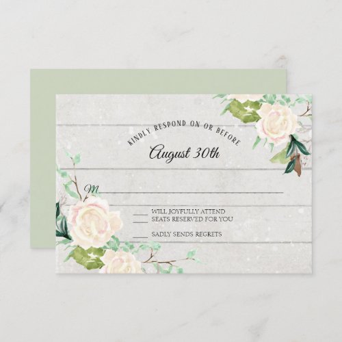 RSVP Rustic Wood Watercolor Art Floral Ivory Rose Invitation