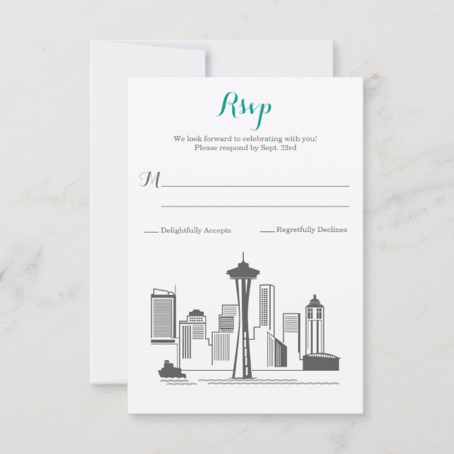 RSVP Seattle Skyline Wedding Card (Front)