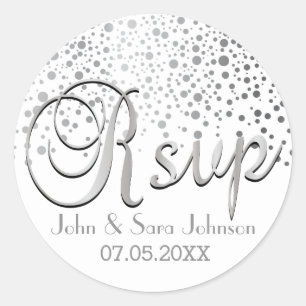 RSVP Silver Confetti Dots Personalize Classic Round Sticker