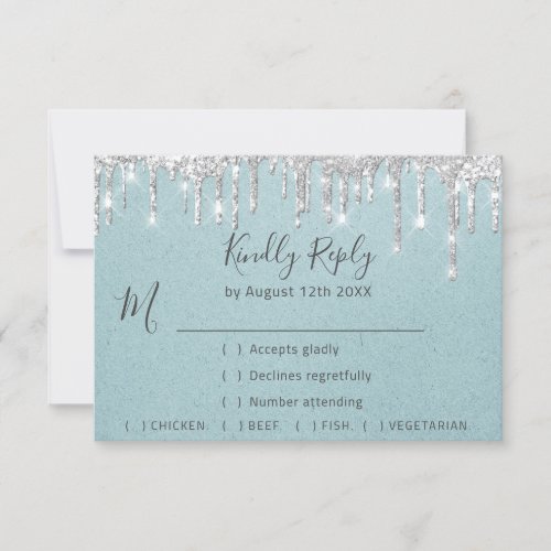 RSVP Silver Gray Drips Wedding Event Aqua Blue