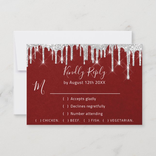 RSVP Silver Gray Drips Wedding Event Red Card (Front)