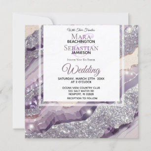 *~* RSVP SILVER LAVENDER QR AGATE AR66 Wedding Invitation