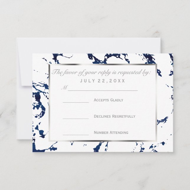RSVP  Silver, Navy Blue and White Card (Front)