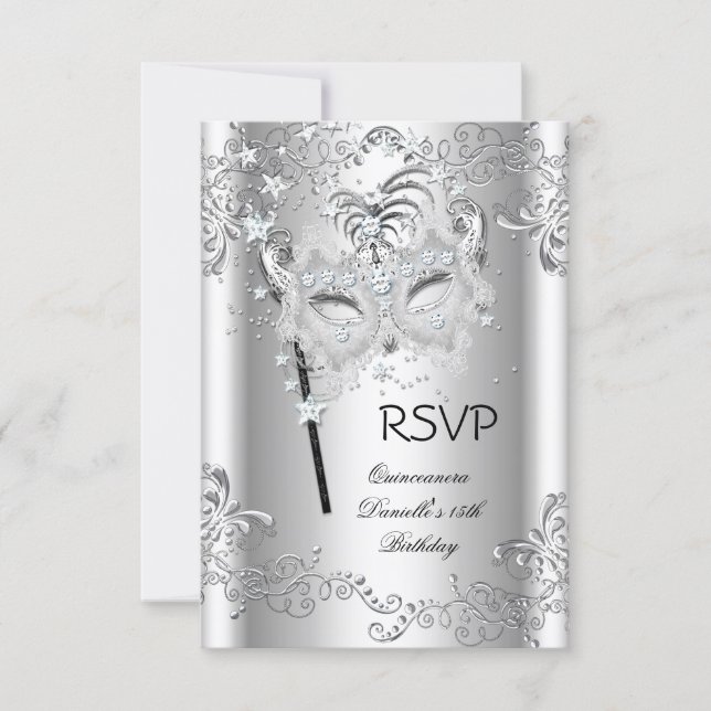 RSVP Silver Quinceanera 15th Birthday Masquerade (Front)