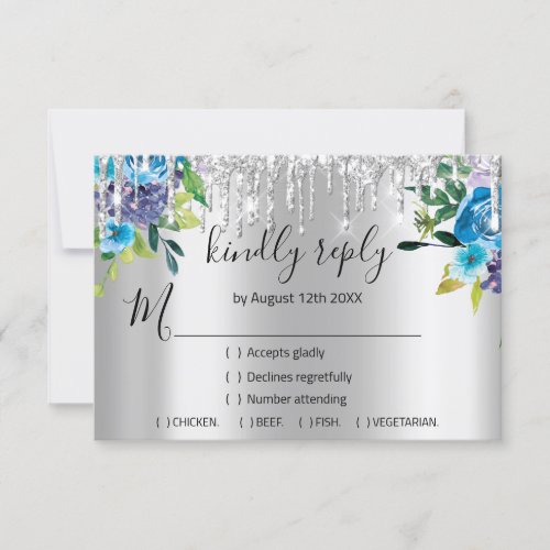 RSVP Silver Wedding Glitter Bridal Navy VIP Drips