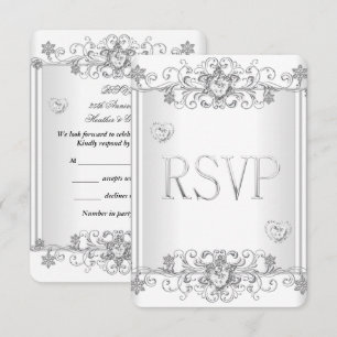 RSVP Silver White Diamond Hearts 2 Invitation