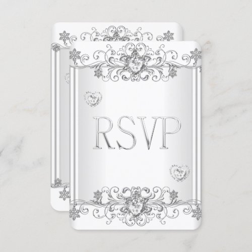 RSVP Silver White Diamond Hearts 2 Invitation