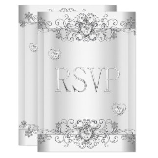 RSVP Silver White Diamond Hearts Card