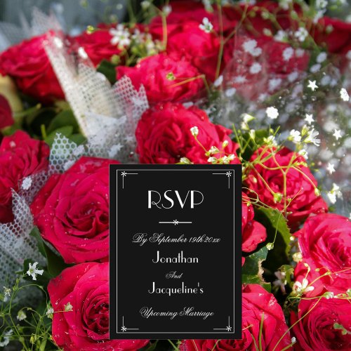 RSVP Simple Elegant Black Classic Wedding RSVP Invitation Postcard
