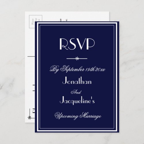 RSVP Simple Elegant Navy Blue Wedding RSVP Reply Invitation Postcard