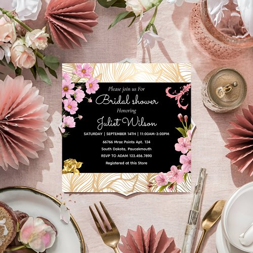 RSVP Soiree Teal Gold damask bridal shower Invitation