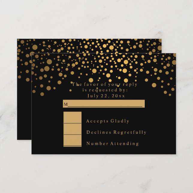 RSVP Stylish Confetti Gold Dot Wedding Invitation (Front/Back)