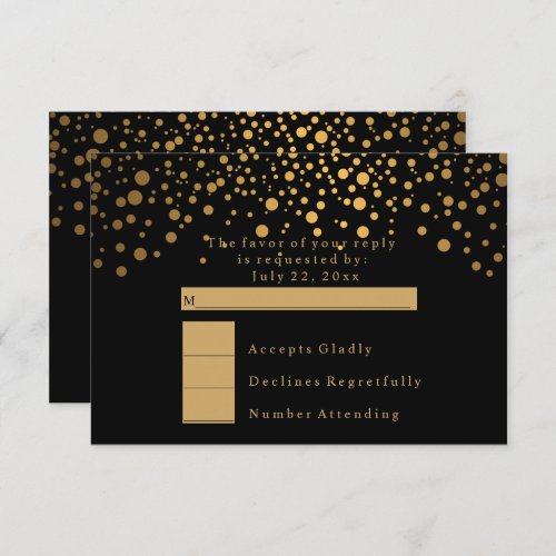 RSVP Stylish Confetti Gold Dot Wedding Invitation