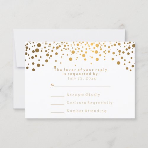 RSVP Stylish Gold Confetti White Wedding