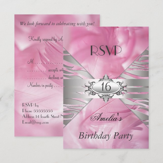 RSVP Sweet 16 Pink Invitation (Front/Back)