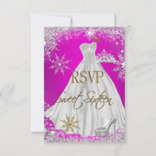 RSVP Sweet 16 Sweet Sixteen Hot Pink White Gold Invitation