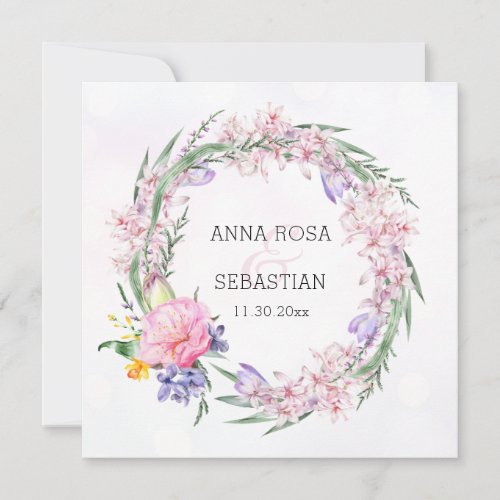 *~* RSVP Sweet Boho Floral Wreath QR AR12 Wedding Invitation