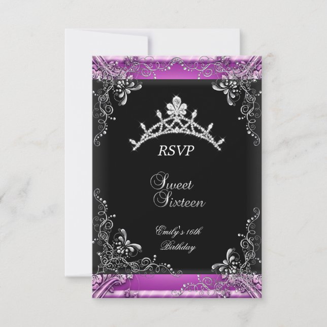 RSVP Sweet Sixteen 16 Birthday Party Pink Black (Front)