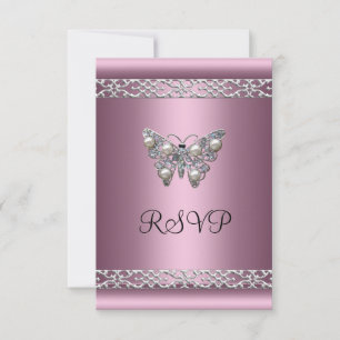 RSVP Sweet Sixteen Birthday Satin Pink Butterfly Invitation