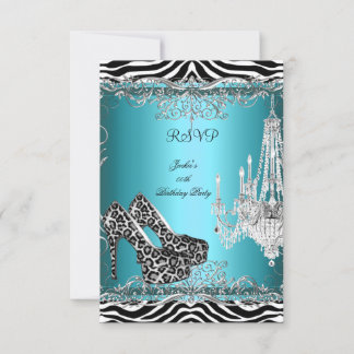 RSVP Teal Blue Zebra Leopard Print Party Shoes Card