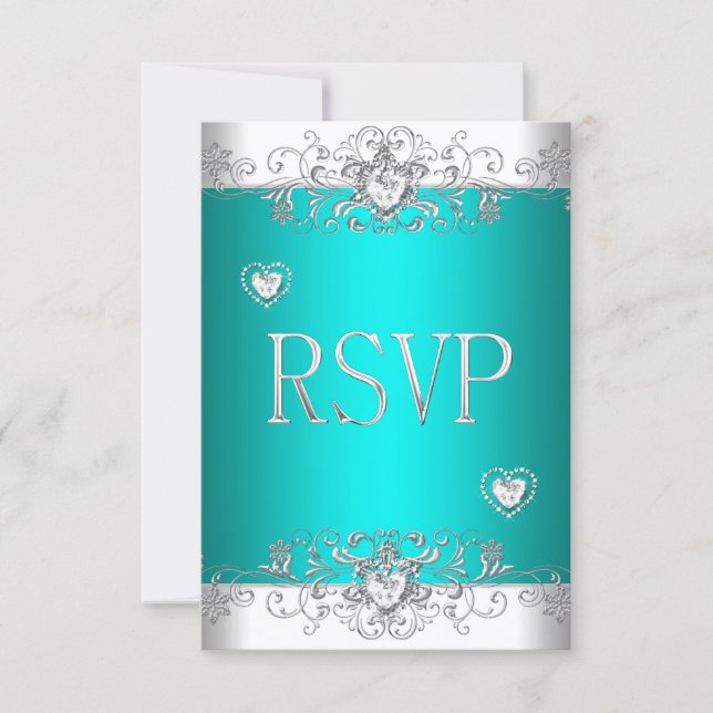 RSVP Teal Silver White Diamond Hearts (Front)