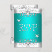 RSVP Teal Silver White Diamond Hearts (Front/Back)