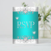 RSVP Teal Silver White Diamond Hearts (Standing Front)