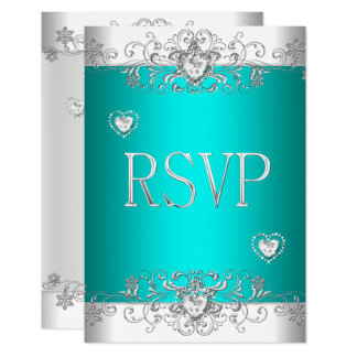 RSVP Teal Silver White Diamond Hearts Card