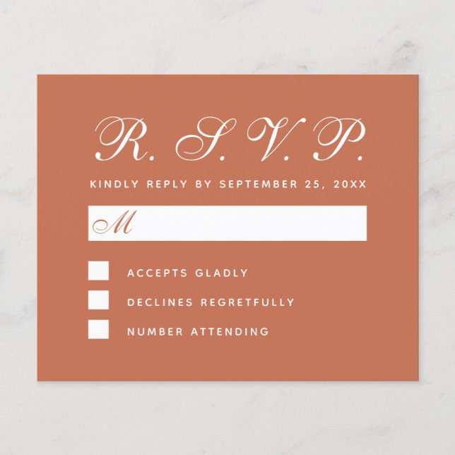 RSVP Terracotta Brown Budget Wedding Response Card (Front)