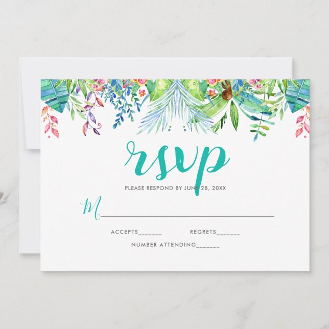 RSVP Tropical Flowers & Modern Typography Invitation (Front)
