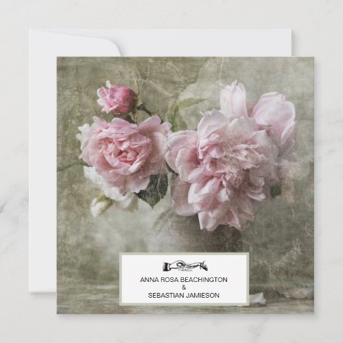  RSVP Vintage Art  Peony Floral AR23 QR WEDDING Invitation