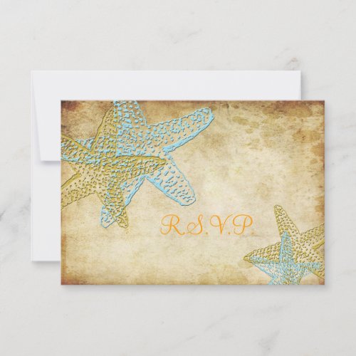 RSVP VINTAGE BLUE STARFISH WEDDING INVITATIONS