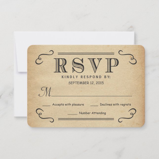 RSVP Vintage Typography Rustic Wedding Reply (Front)