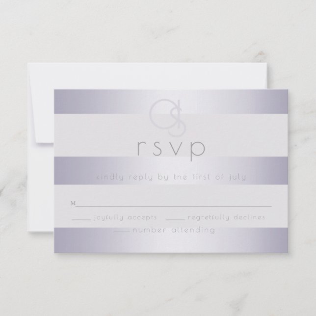 RSVP |  Violet Silver Shimmer Stripes Monogram Card (Front)