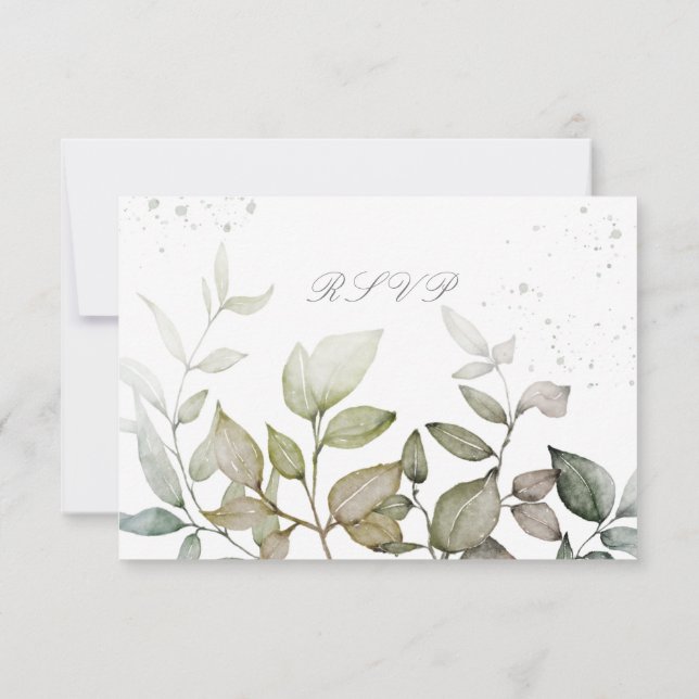 RSVP w meal choices watercolor foliage Card (Back)