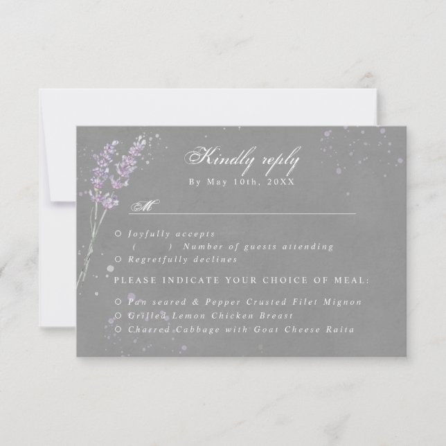 RSVP w meal choices watercolor lavender grey rsvp (Front)