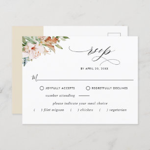 RSVP w/without Meals, Earthy Blooms Beige Floral Postcard