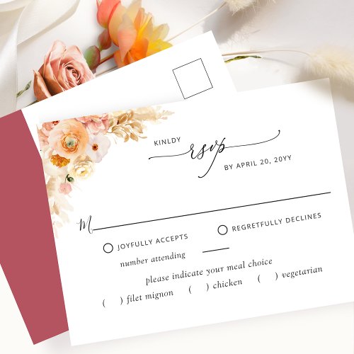 RSVP wwithout Meals Peach and Burgundy Postcard