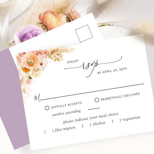 RSVP wwithout Meals Peach and Lavender Postcard