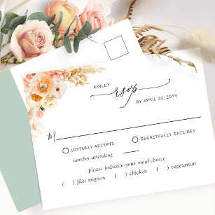 RSVP w/without Meals, Peach and Sage Green Postcard