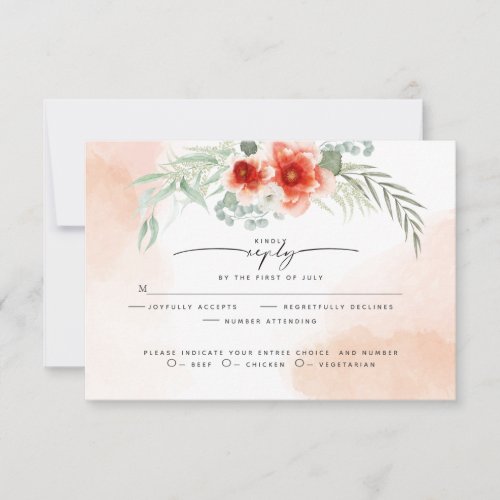 RSVP  Watercolor Coral Splash Floral Wreath