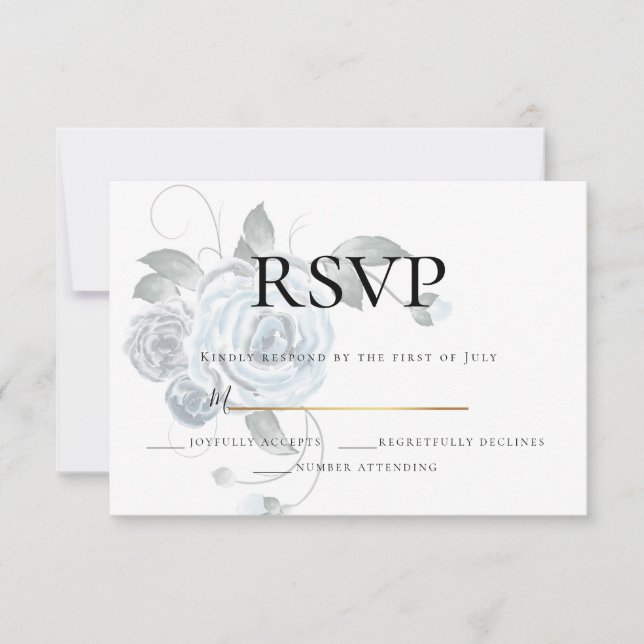 RSVP  | Watercolor Dusty Blue Floral Wedding (Front)