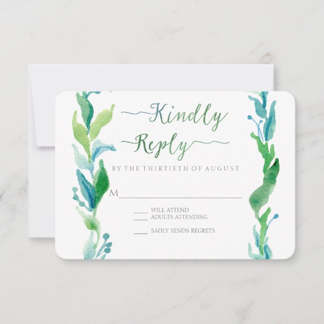 RSVP Watercolor Laurel Eucalyptus Leaf Wreath Art Card (Front)