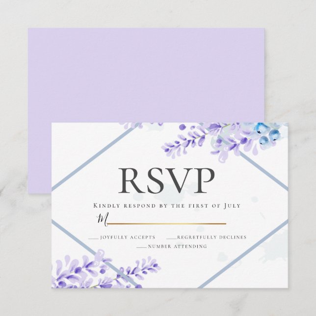 RSVP | Watercolor Lavender - Dusty Blue Florals Invitation (Front/Back)
