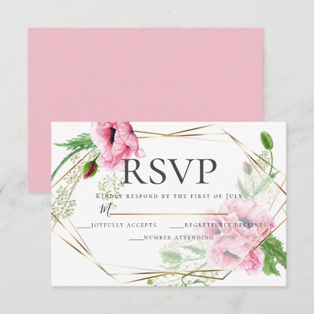 RSVP | Watercolor Pink Poppies and Foliage Invitation (Front/Back)