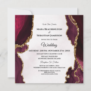 *~* RSVP Website AGATE AR13 Gold Maroon Wedding Invitation
